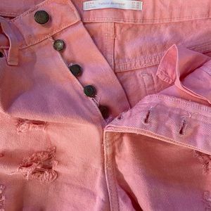 High waisted pink denim shorts